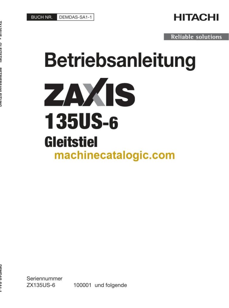 Hitachi ZX135US-6 Hydraulikbagger Gleitstiel Betriebsanleitung (DEMDAS-SA1-1) – Deckblatt