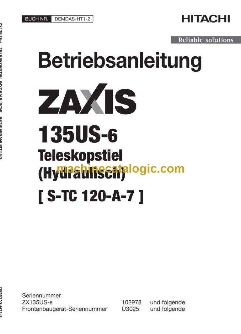 Hitachi ZX135US-6 Hydraulikbagger Teleskopstiel Betriebsanleitung (DEMDAS-HT1-2) – Deckblatt