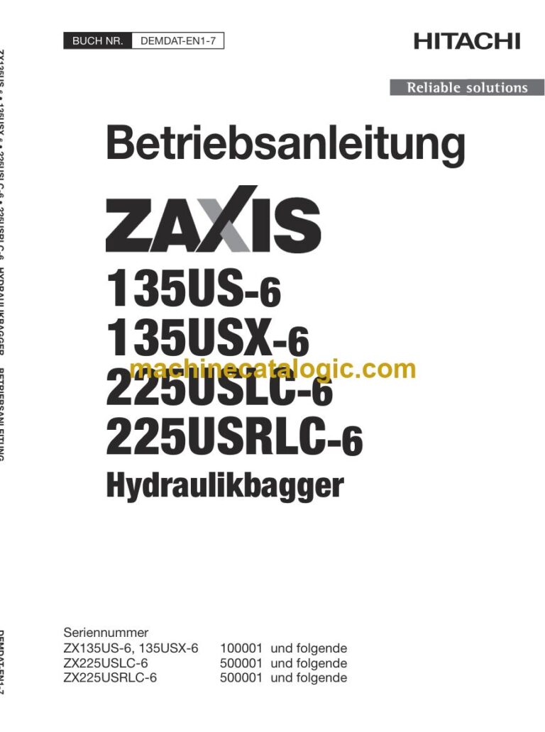 Hitachi ZX225USLC-6, ZX225USRLC-6 Hydraulikbagger Betriebsanleitung (DEMDAT-EN1-7) – Deckblatt