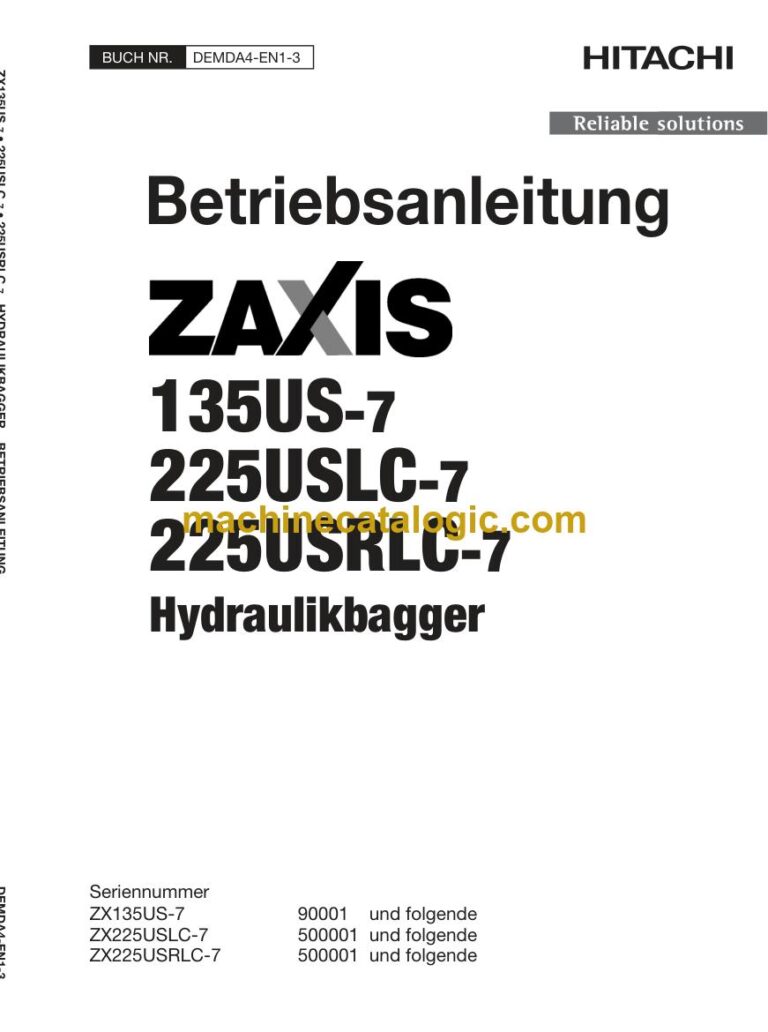 Hitachi ZX225USLC-7, ZX225USRLC-7 Hydraulikbagger Betriebsanleitung (DEMDA4-EN1-3) – Deckblatt