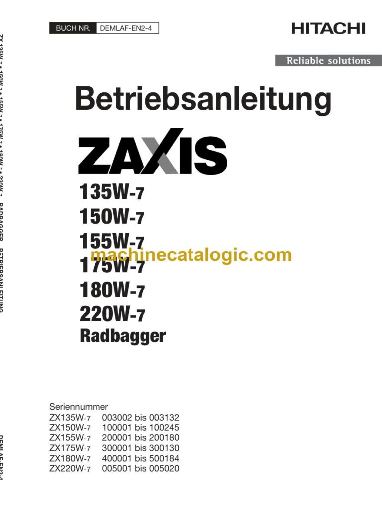 Hitachi ZX155W-7, ZX175W-7 Radbagger Betriebsanleitung (DEMLAF-EN2-4) – Deckblatt
