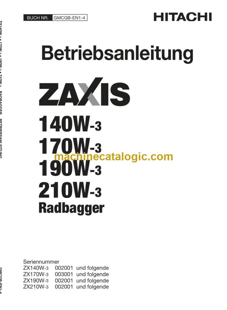 Hitachi ZX140W-3, ZX170W-3 Radbagger Betriebsanleitung (GMCGB-EN1-4) – Deckblatt