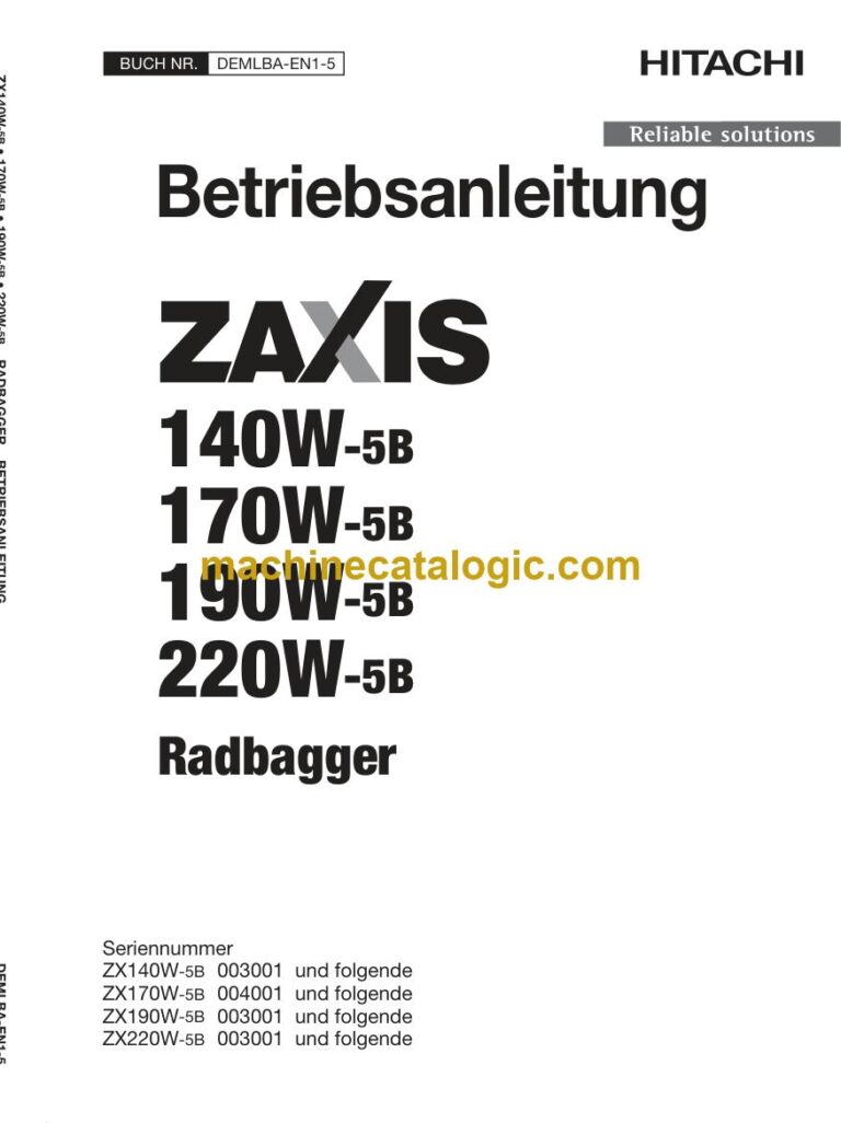 Hitachi ZX190W-5B, ZX220W-5B Radbagger Betriebsanleitung (DEMLBA-EN1-5) – Deckblatt