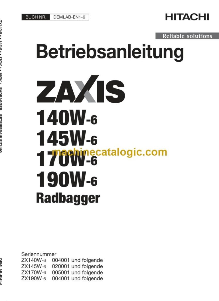 Hitachi ZX170W-6, ZX190W-6 Radbagger Betriebsanleitung (DEMLAB-EN1-6) – Deckblatt