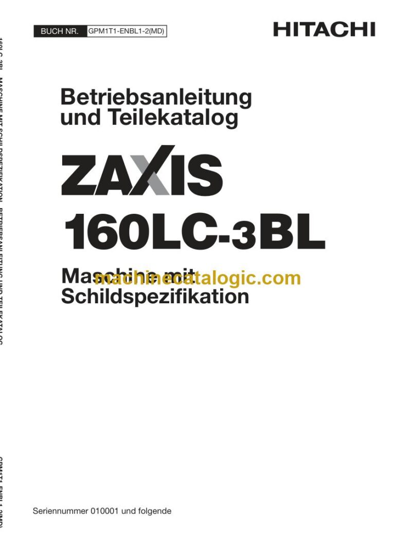 Hitachi ZX160LC-3 Hydraulikbagger Schildspezifikation Betriebsanleitung (GPM1T1-ENBL1-2-MD) – Deckblatt