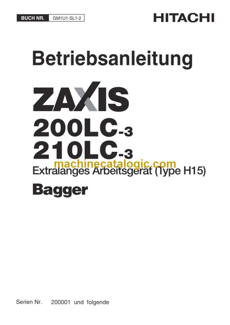 Hitachi ZX200LC-3, ZX210LC-3 Hydraulikbagger Extralanges Arbeitsgerät (Typ H15) Betriebsanleitung (GM1U1-SL1-2) – Deckblatt