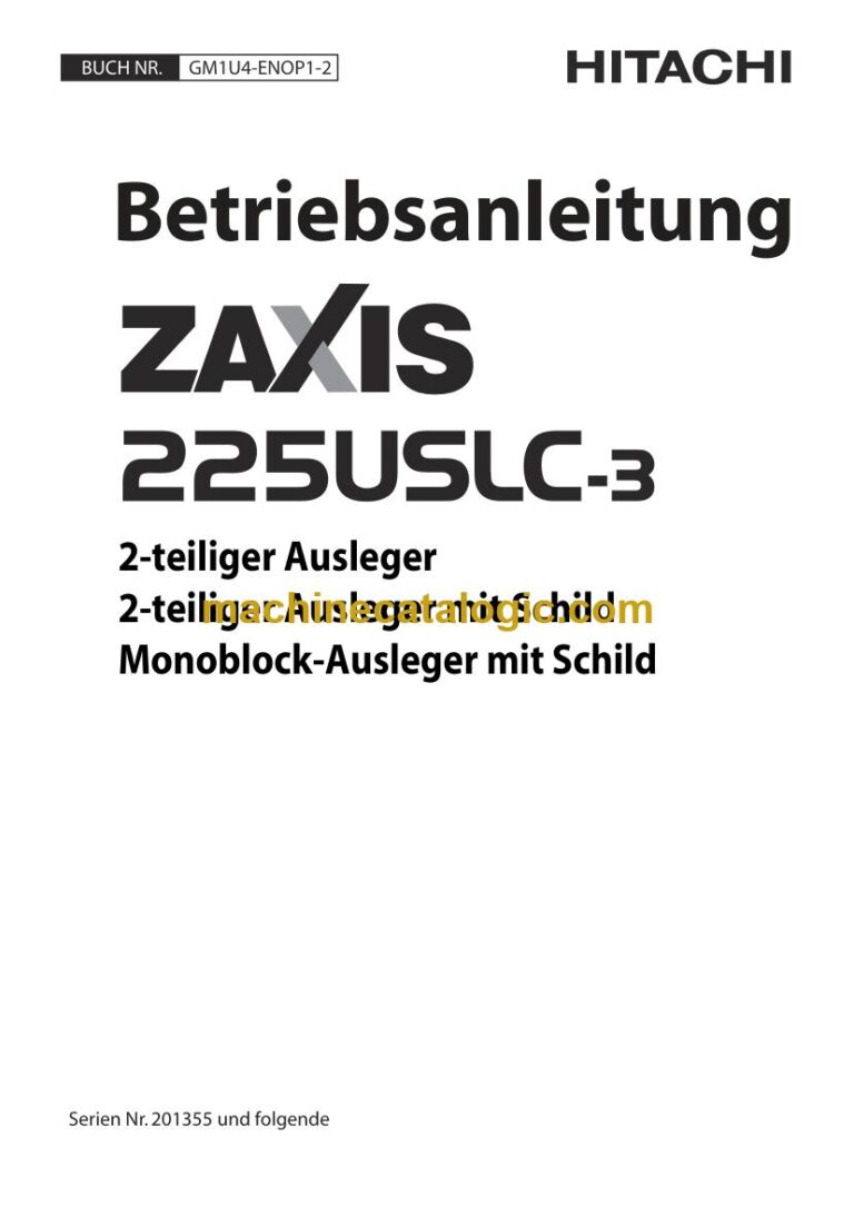 Hitachi ZX225USLC-3 Hydraulikbagger 2-teiliger Ausleger Betriebsanleitung (GM1U4-ENOP1-2) – Deckblatt