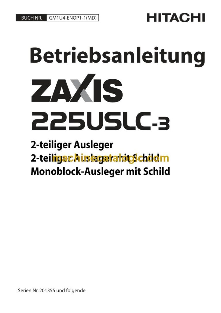 Hitachi ZX225USLC-3 Hydraulikbagger 2-teiliger Ausleger Betriebsanleitung (GM1U4-ENOP1-1-MD) – Deckblatt