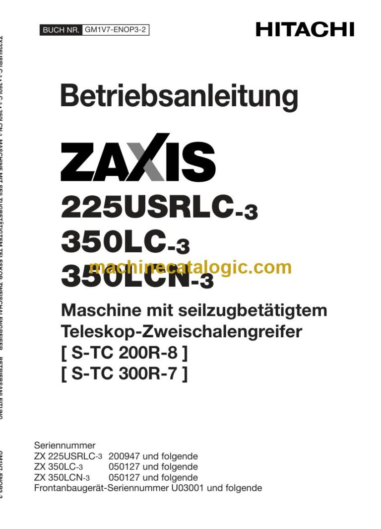 Hitachi ZX350LC-3, ZX350LCN-3 Greifer Teleskopgreifer Betriebsanleitung (GM1V7-ENOP3-2) – Deckblatt
