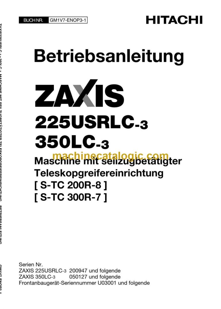 Hitachi ZX225USRLC-3, ZX350LC-3 Hydraulikbagger Teleskopgreifer (S-TC 200R-8 / S-TC 300R-7) Betriebsanleitung (GM1V7-ENOP3-1) – Deckblatt