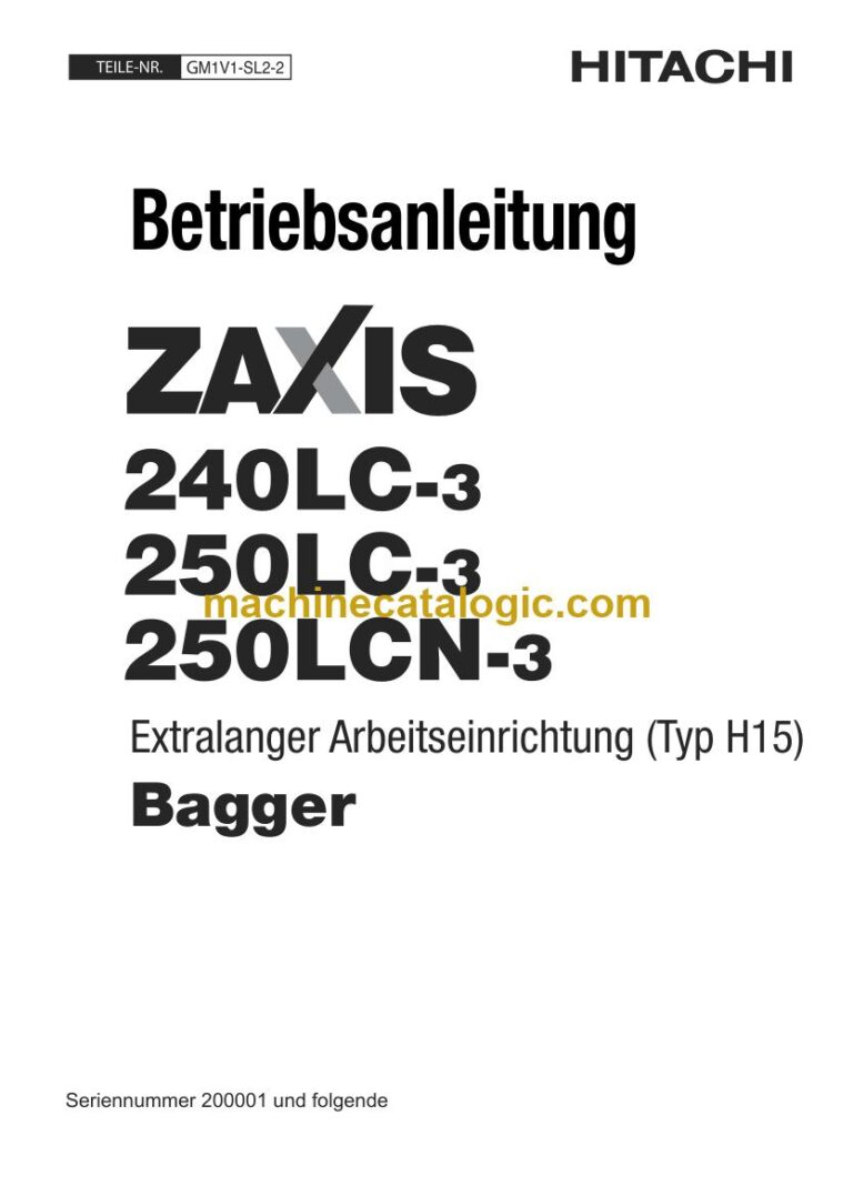 Hitachi ZX240LC-3 Hydraulikbagger Extralange Arbeitseinrichtung (Typ H15) Betriebsanleitung (GM1V1-SL2-2) – Deckblatt