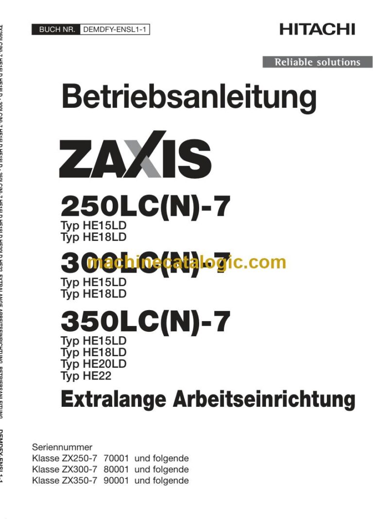 Hitachi ZX350LC Hydraulikbagger Extralange Arbeitsausrüstung Betriebsanleitung (DEMDFY-ENSL1-1) – Deckblatt