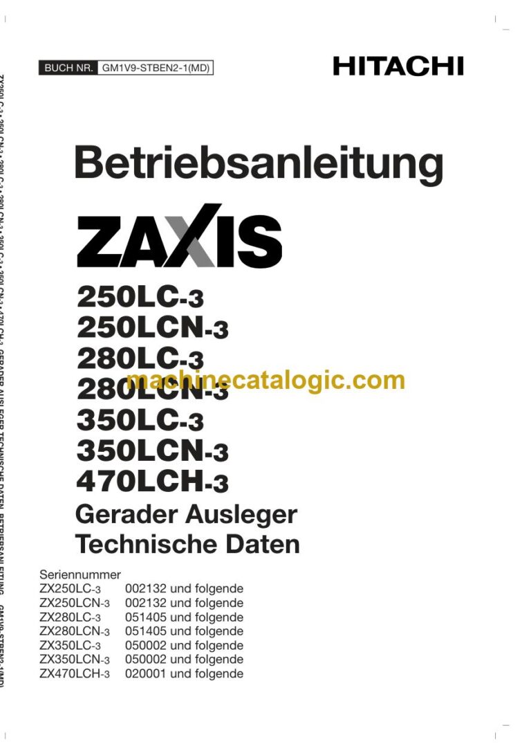 Hitachi ZX470LCH-3 Hydraulikbagger Gerader Ausleger Betriebsanleitung (GM1V9-STBEN2-1-MD) – Deckblatt