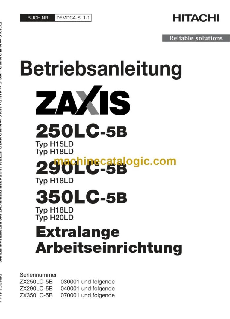 Hitachi ZX350LC-5B Hydraulikbagger Extralange Arbeitsausrüstung Betriebsanleitung (DEMDCA-SL1-1) – Deckblatt