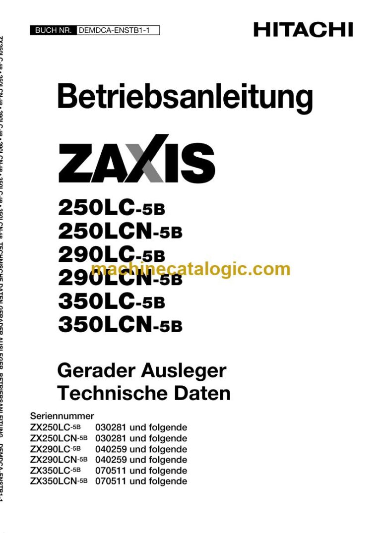 Hitachi ZX290LC-5B, ZX290LCN-5B Hydraulikbagger Gerader Ausleger Betriebsanleitung (DEMDCA-ENSTB1-1) – Deckblatt