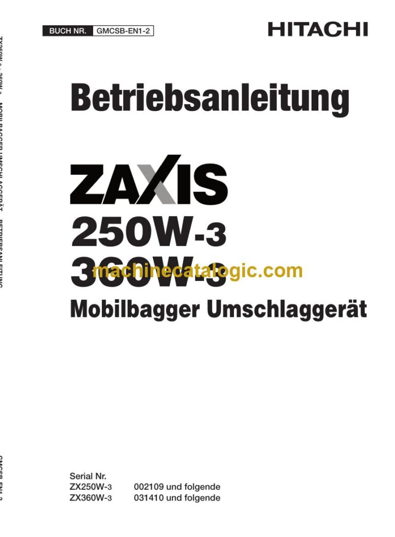 Hitachi ZX250W-3, ZX360W-3 Radbagger Betriebsanleitung (GMCSB-EN1-2) – Deckblatt