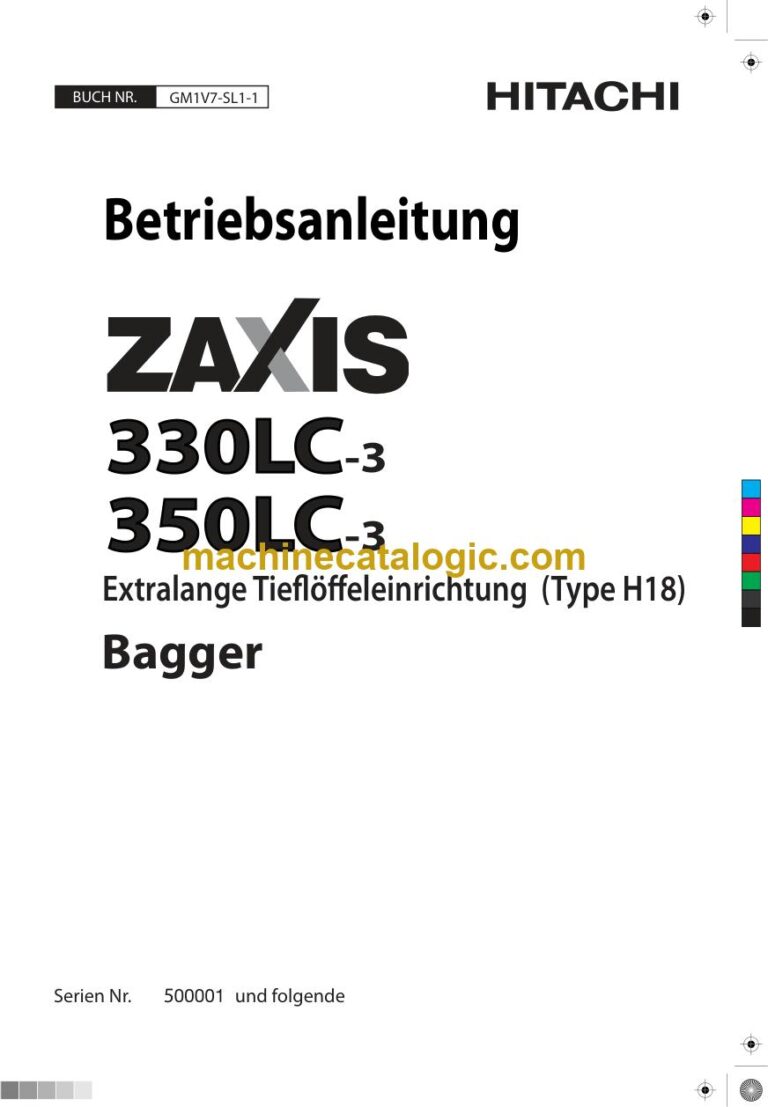 Hitachi ZX330LC-3, ZX350LC-3 Hydraulikbagger Extralange Tieflöffeleinrichtung (Typ H18) Betriebsanleitung (GM1V7-SL1-1) – Deckblatt