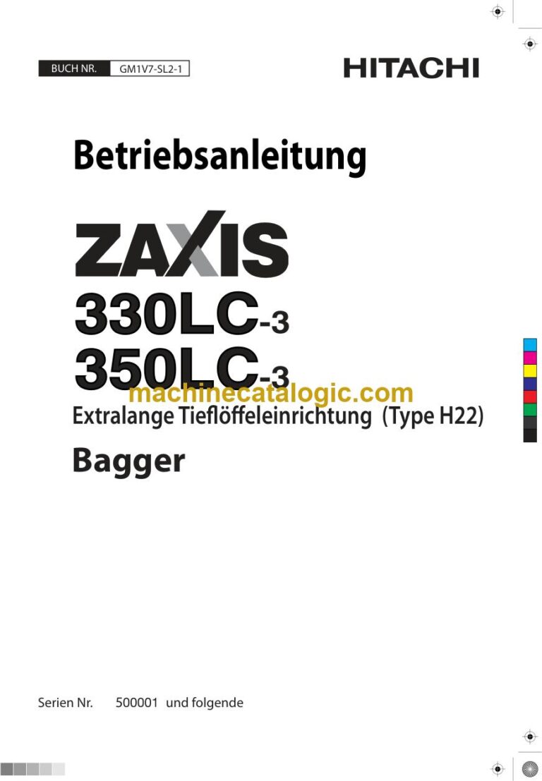 Hitachi ZX330LC-3, ZX350LC-3 Hydraulikbagger Extralange Tieflöffeleinrichtung (Typ H22) Betriebsanleitung (GM1V7-SL2-1) – Deckblatt
