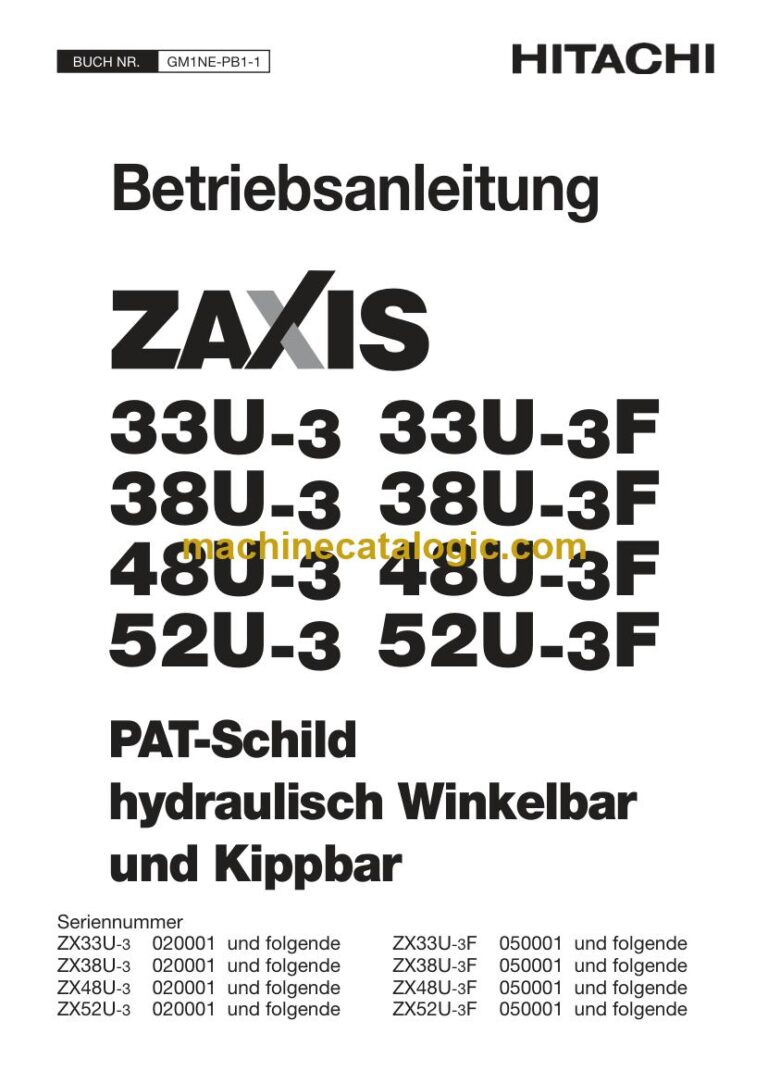 Hitachi ZX48U-3, ZX52U-3 Hydraulikbagger PAT-Schild Betriebsanleitung (GM1NE-PB1-1) – Deckblatt