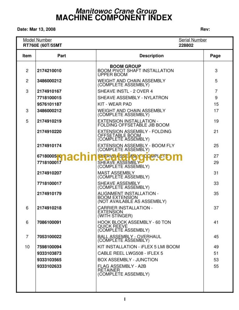 Grove RT760E Rough Terrain Crane Parts Manual