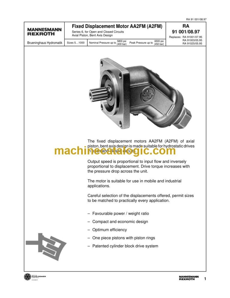 Bosch Rexroth A4VG and AA2FM Hydraulic Motor Service Manual
