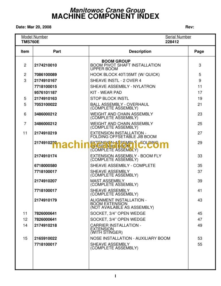 Grove TMS760E Truck Crane Parts Manual