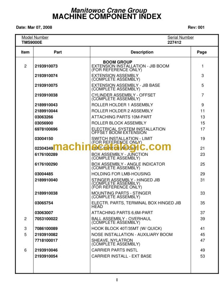 Grove TMS9000E Truck Crane Parts Manual