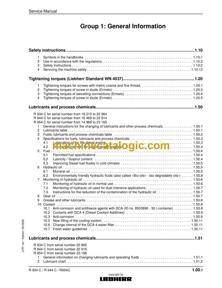 Liebherr R 934 C and R 944 C Excavator Service Manual
