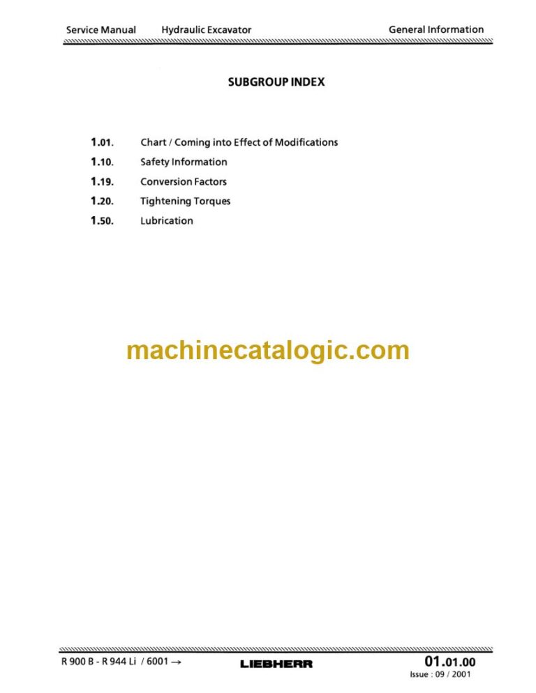 Liebherr R 944 B Excavator Service Manual