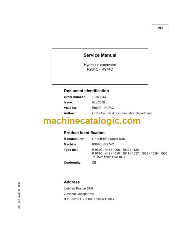 Liebherr R 964 C Excavator Service Manual