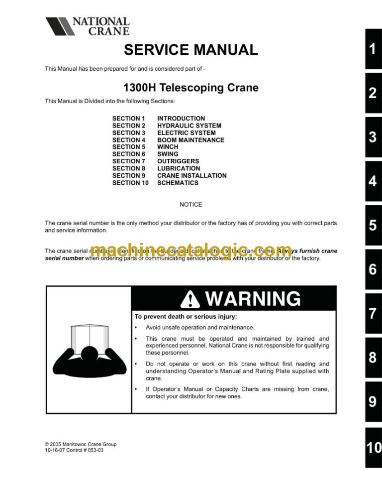 National Crane 1300H Boom Truck Service Manual