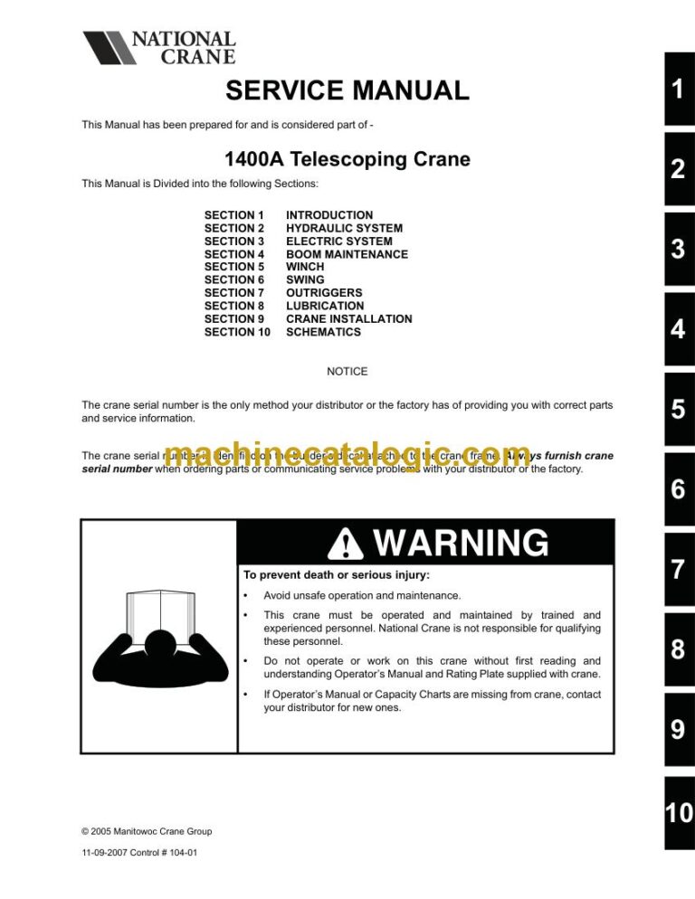 National Crane 1400A Boom Truck Service Manual