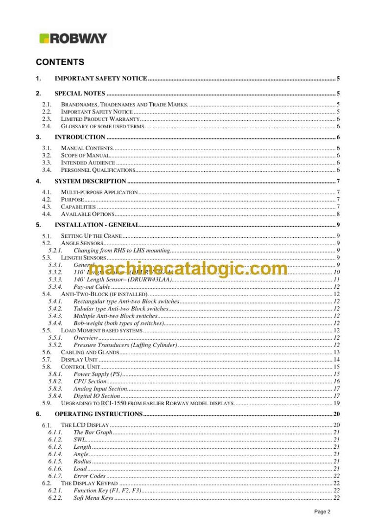 Robway RCI-1550 Load Moment Indicator Service Manual