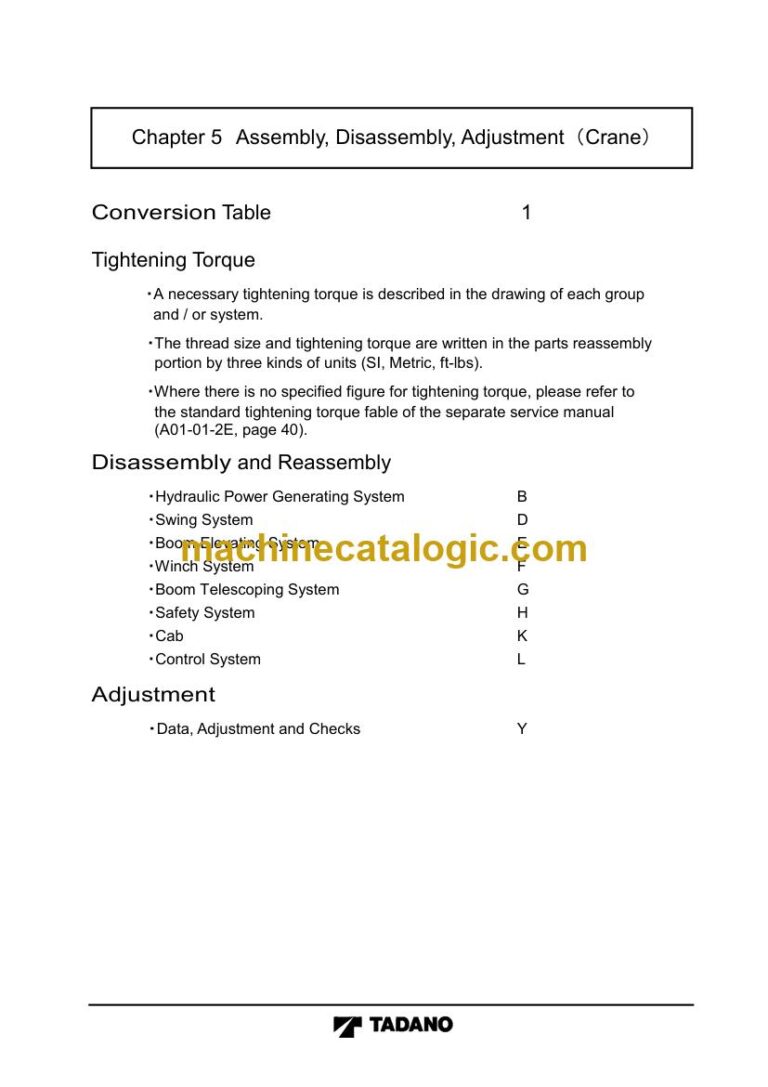 Tadano GT-600EX-1 Truck Crane Service Manual