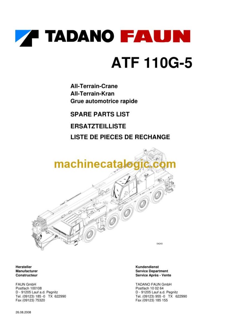 Tadano ATF 110G-5 All Terrain Crane Parts Manual