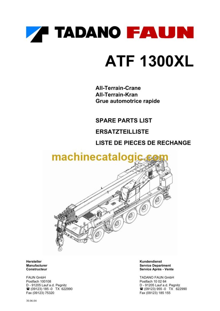 Tadano ATF 1300XL All Terrain Crane Parts Manual
