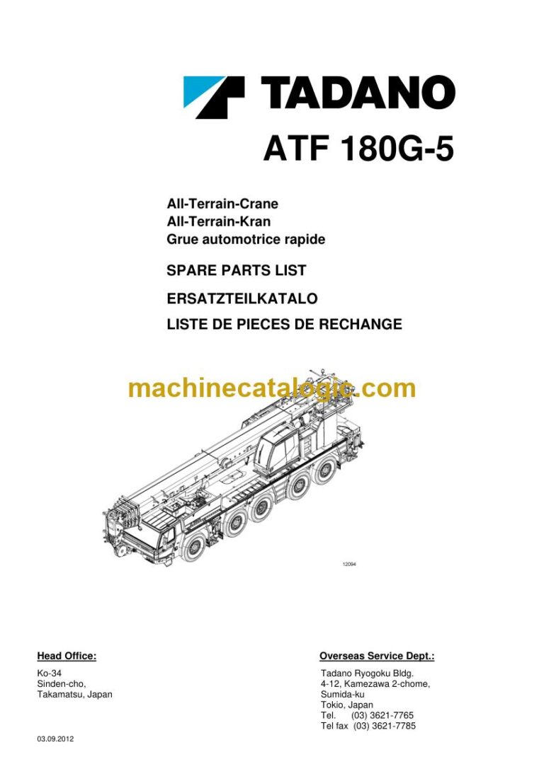 Tadano ATF 180G-5 All Terrain Crane Parts Manual