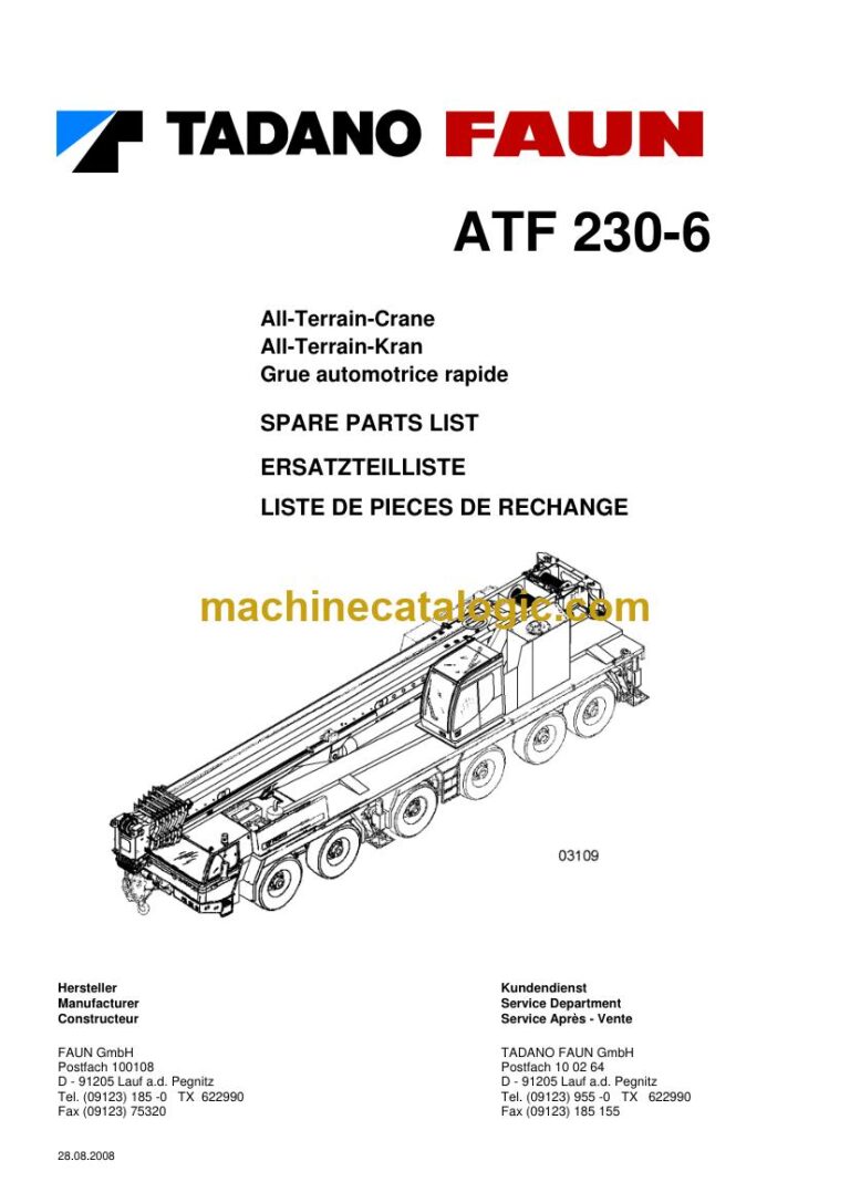 Tadano ATF 230-6 All Terrain Crane Parts Manual