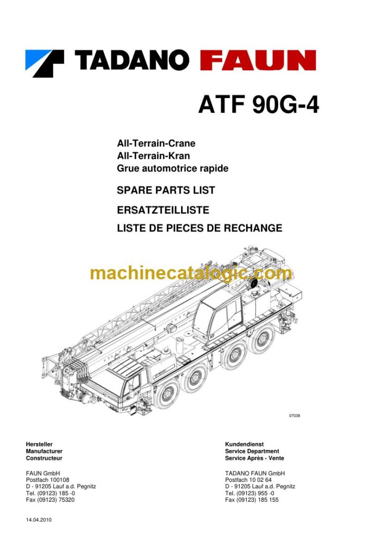 Tadano ATF 90G-4 All Terrain Crane Parts Manual