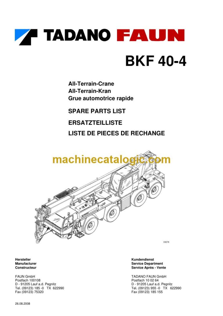 Tadano BKF 40-4 All Terrain Crane Parts Manual
