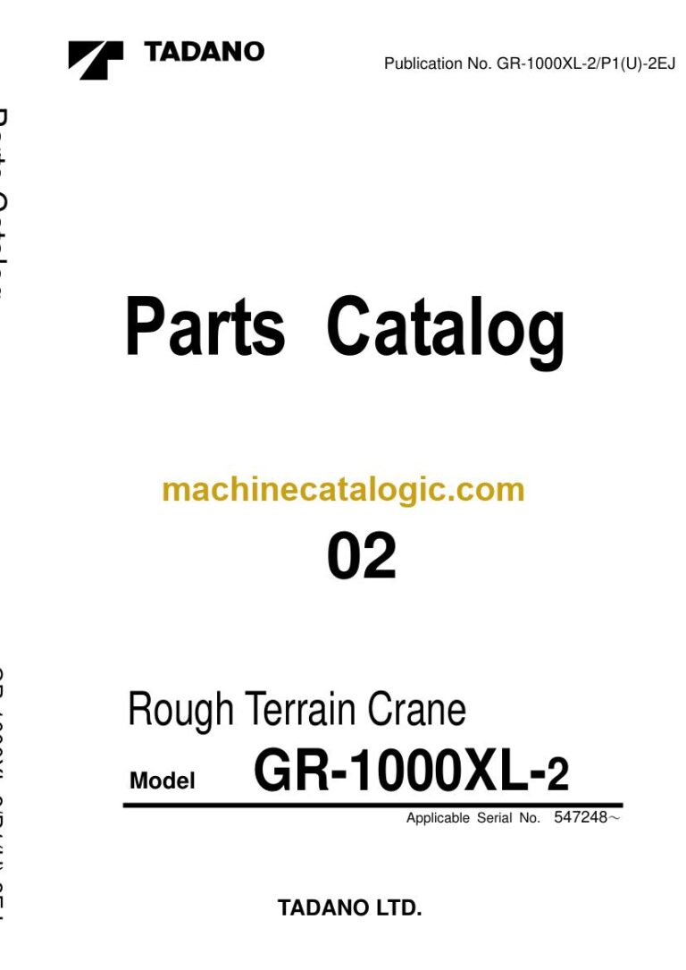 Tadano GR-1000XL-2 Rough Terrain Crane Parts Manual