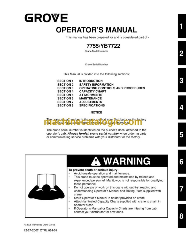 Grove 7755 and YB7722 Rough Terrain Crane Operator Manual