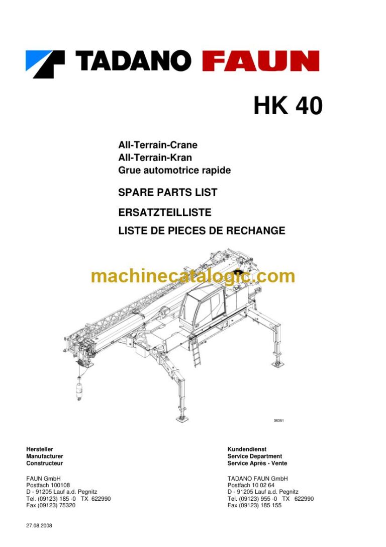 Tadano HK 40 All Terrain Crane Parts Manual