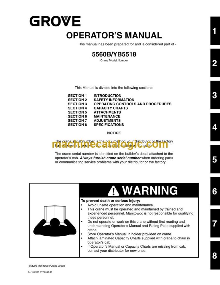 Grove 5560B and YB5518 Rough Terrain Crane Operator Manual