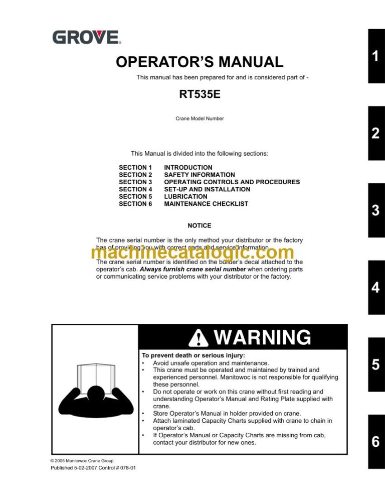 Grove RT535E Rough Terrain Crane Operator Manual