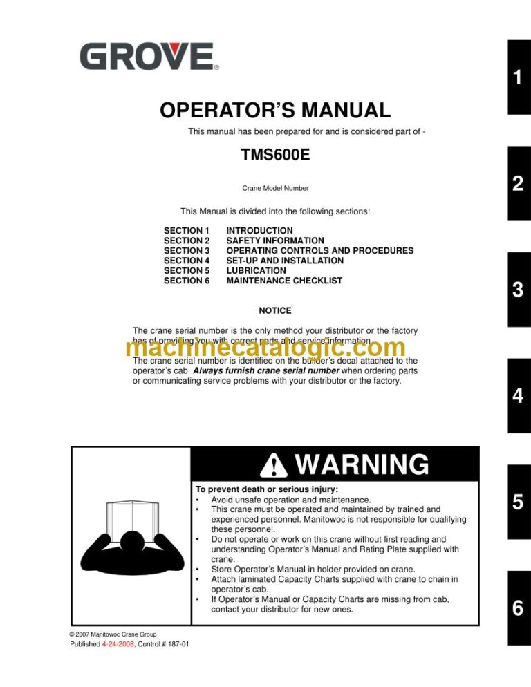 Grove TMS600E Truck Crane Operator Manual