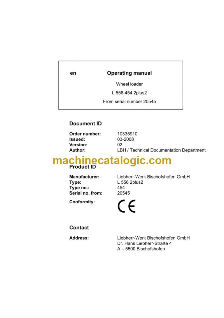 Liebherr L 556 2plus2 Wheel Loader Operator Manual