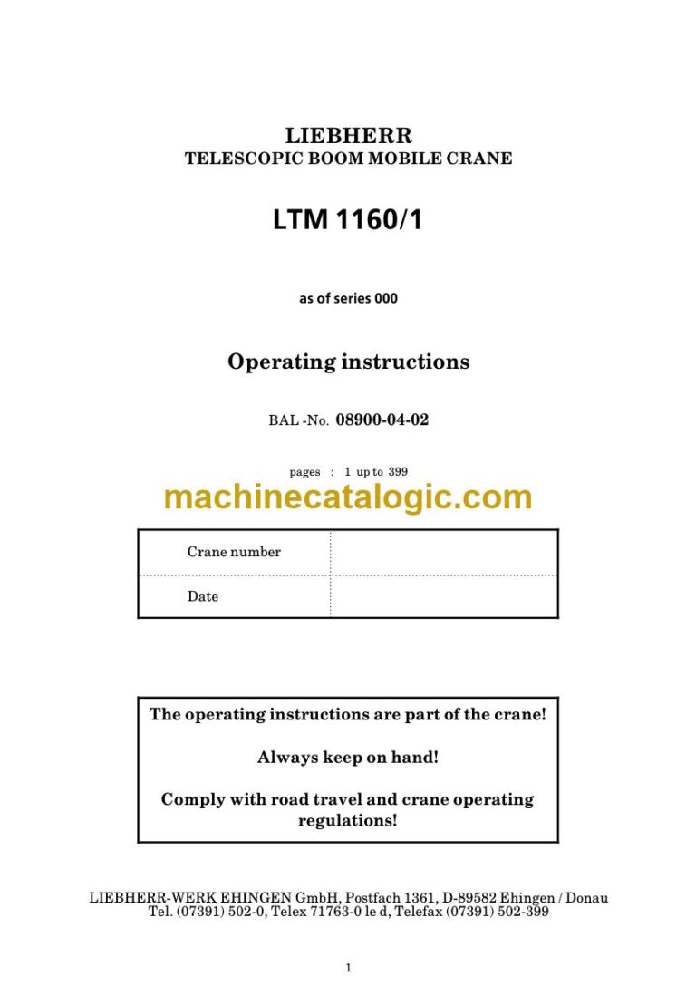 Liebherr LTM 1160/1 All Terrain Crane Operator Manual