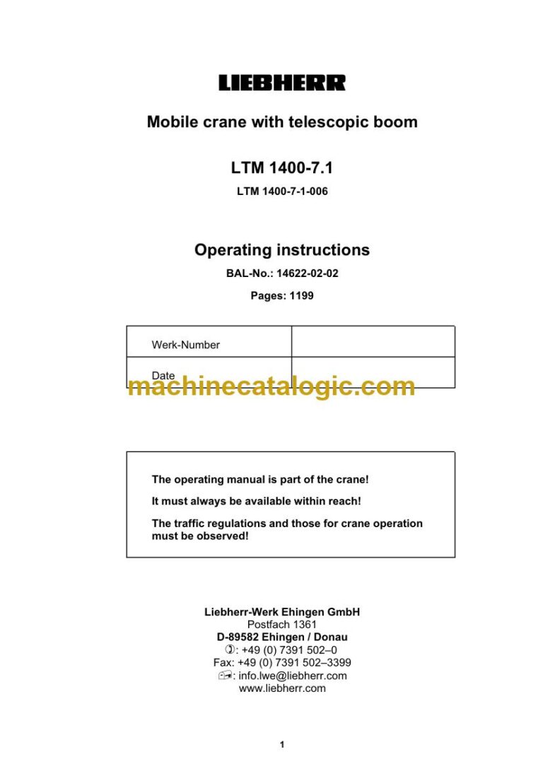 Liebherr LTM 1400-7.1 All Terrain Crane Operator Manual