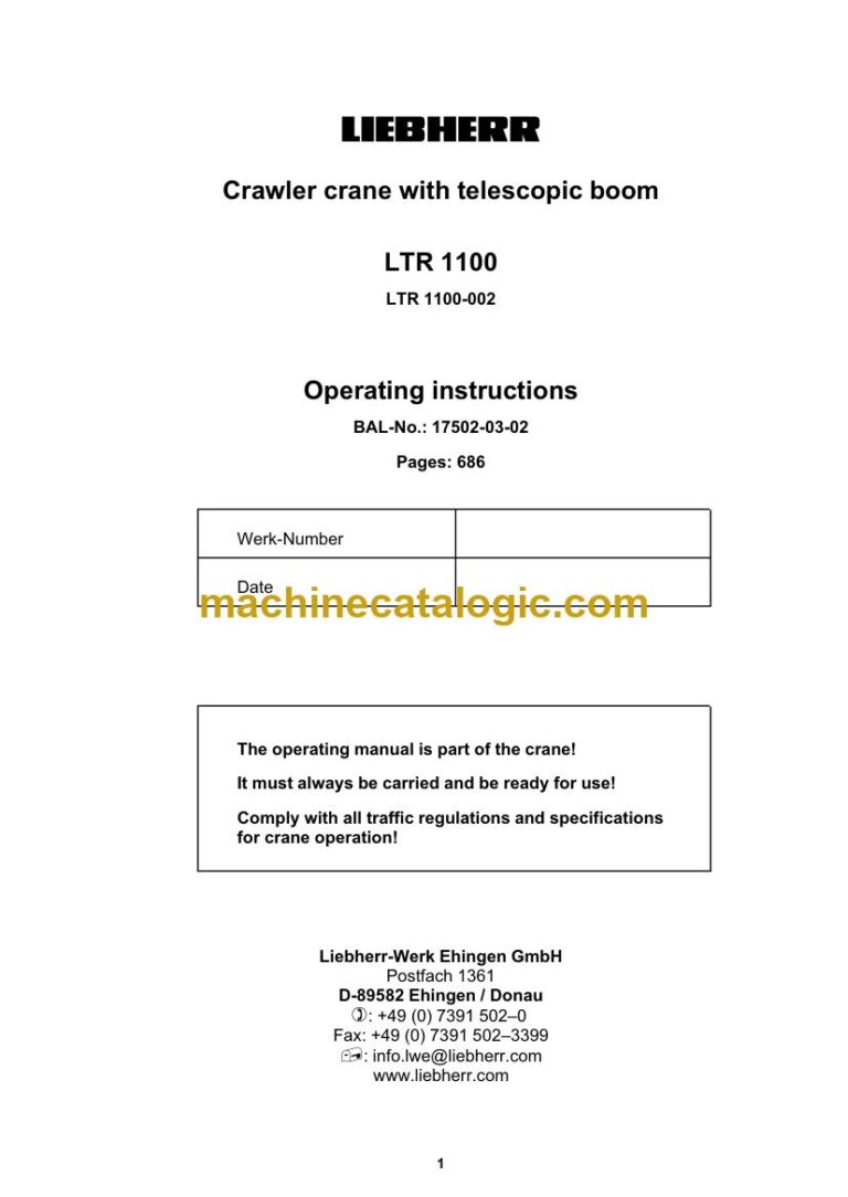 Liebherr LTR 1100 Telescopic Crawler Crane Operator Manual